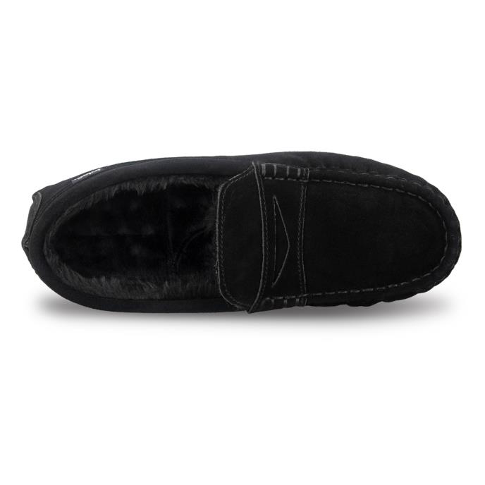 Isotoner® Mens Fur Lined Suede Moccasin Slipper Black Extra Image 4